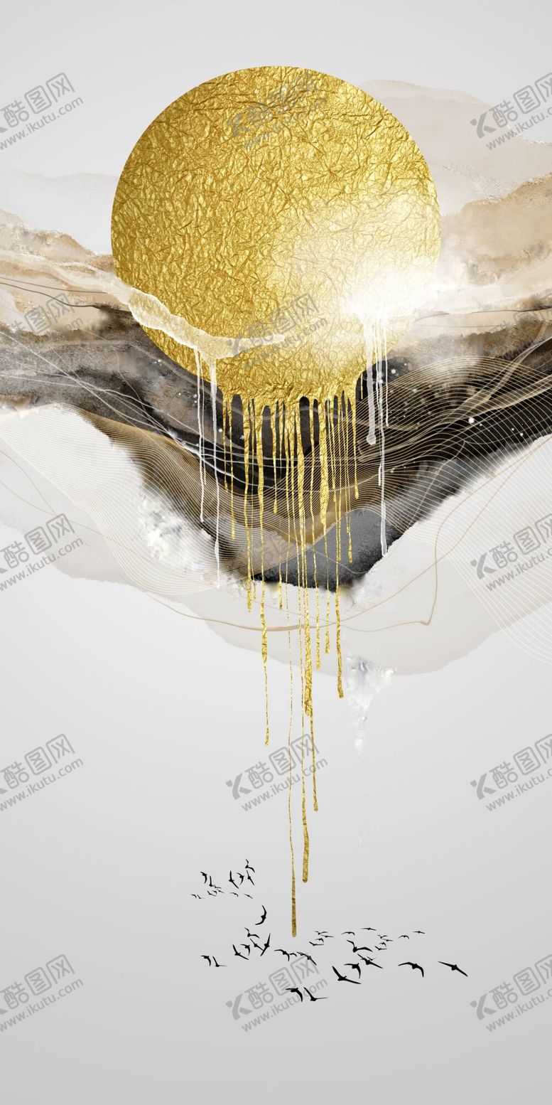 编号：75428110022056333905【酷图网】源文件下载-抽象山水线条晕染纹理鎏金色块装