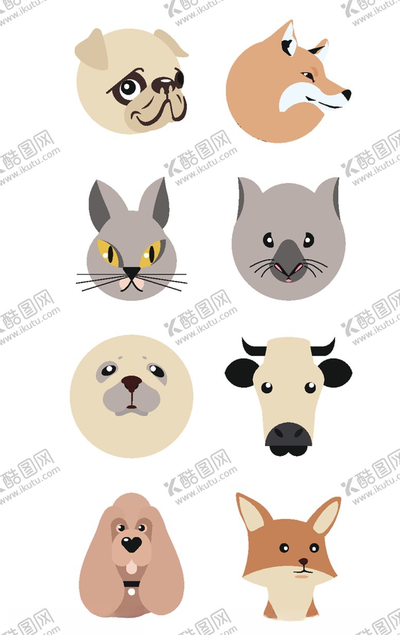 编号：58272809191232066100【酷图网】源文件下载-可爱动物头像图案