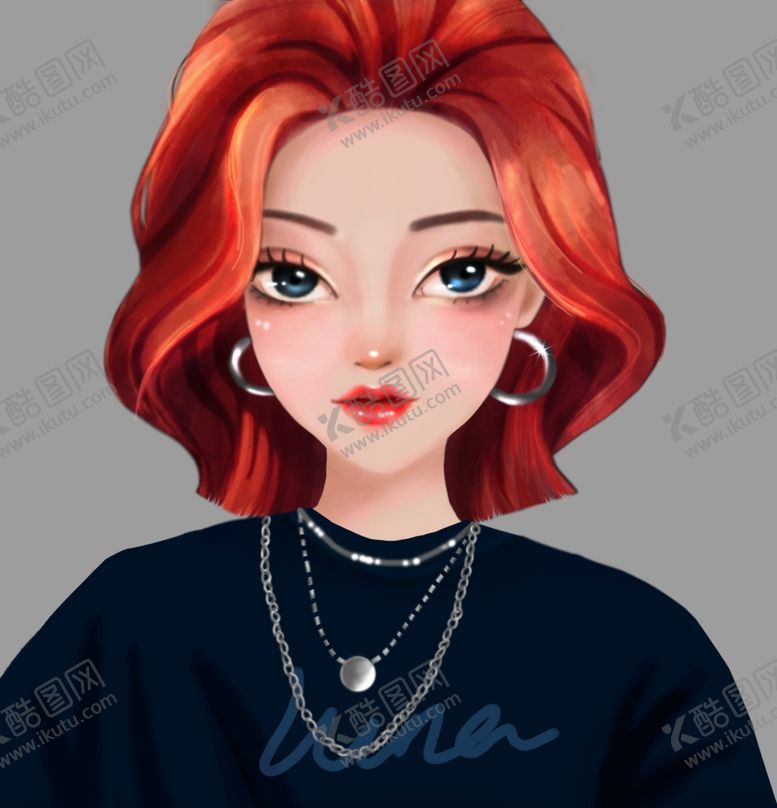 编号：99022510180417294815【酷图网】源文件下载-美女头像插画手绘灰色背景
