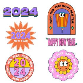 新年元素喜庆手绘图贴纸