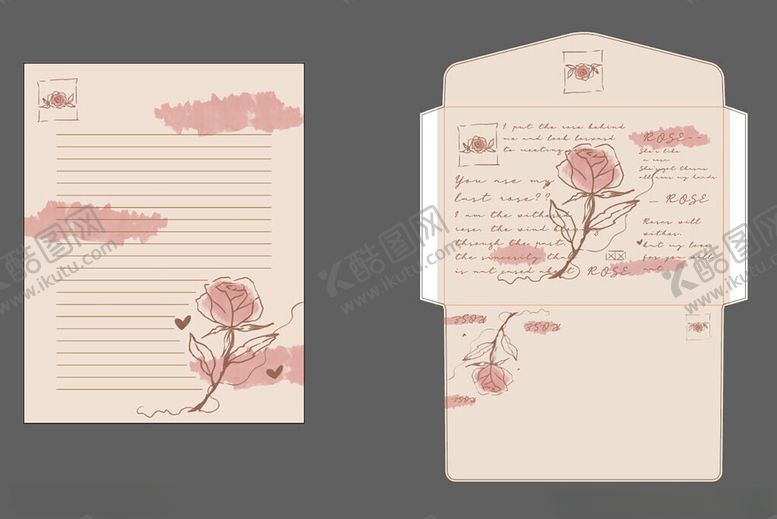 编号：43288211191630049232【酷图网】源文件下载-粉色花卉信纸信封套装