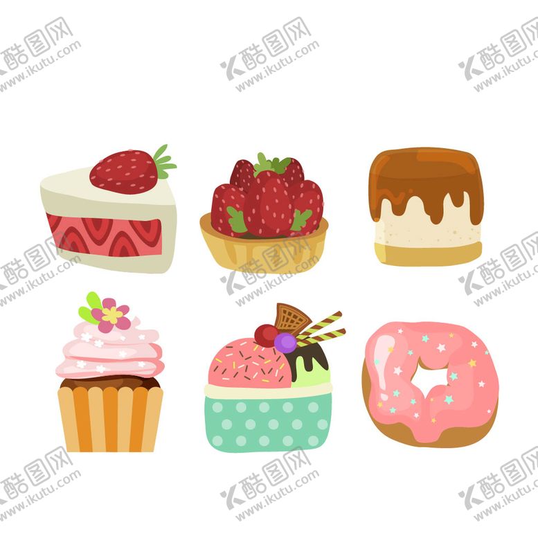 编号：47059609160036288170【酷图网】源文件下载-各种甜品美食卡通手绘