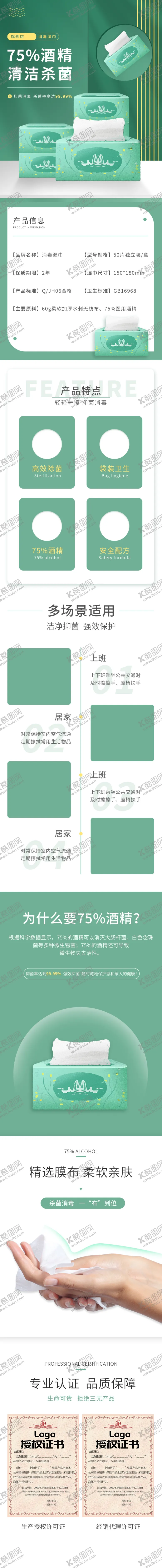 编号：35302604070159421152【酷图网】源文件下载-医用75消毒湿巾详情页简约安全