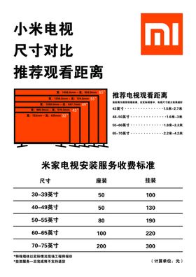 小米电视尺寸对比