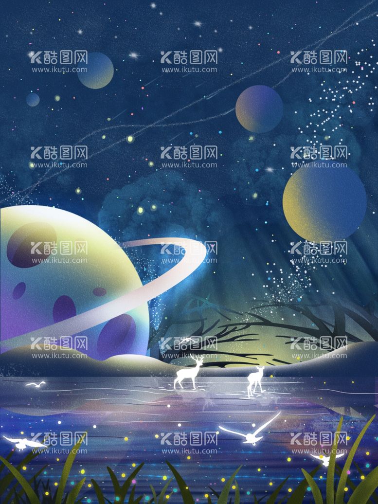 编号：50065203211813587872【酷图网】源文件下载-治愈系星空插画