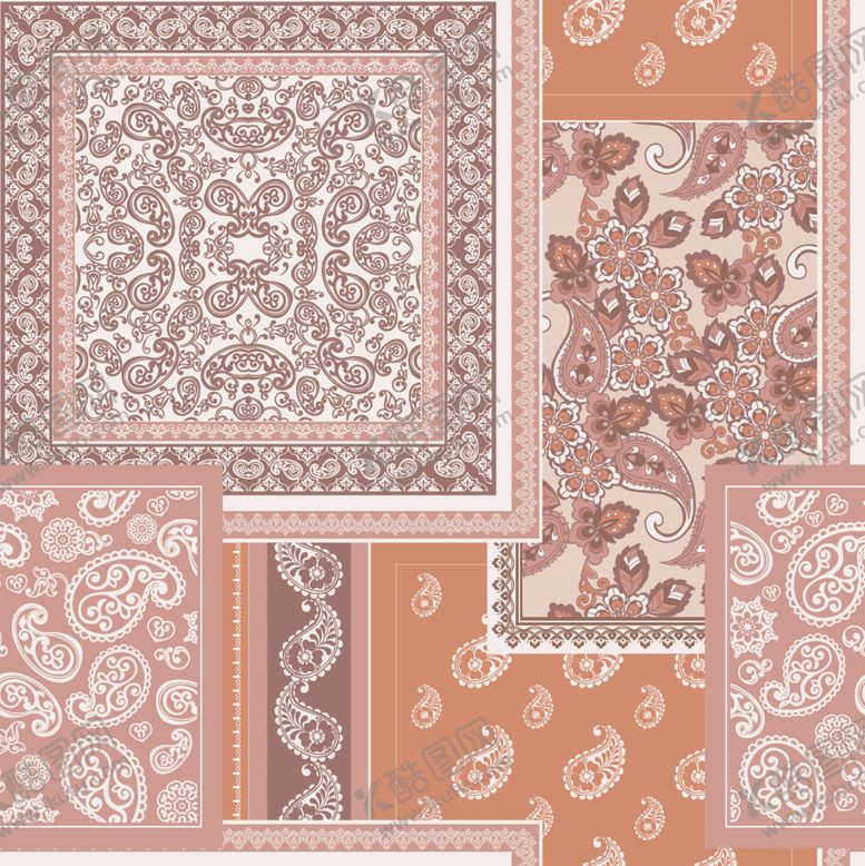 编号：74002609171742386427【酷图网】源文件下载-复古风几何花卉图案集合