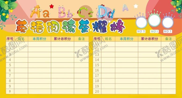 编号：39523104051905523519【酷图网】源文件下载-幼儿园积分榜荣耀榜