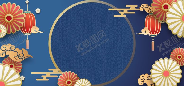 新年背景线条祥云花朵海报