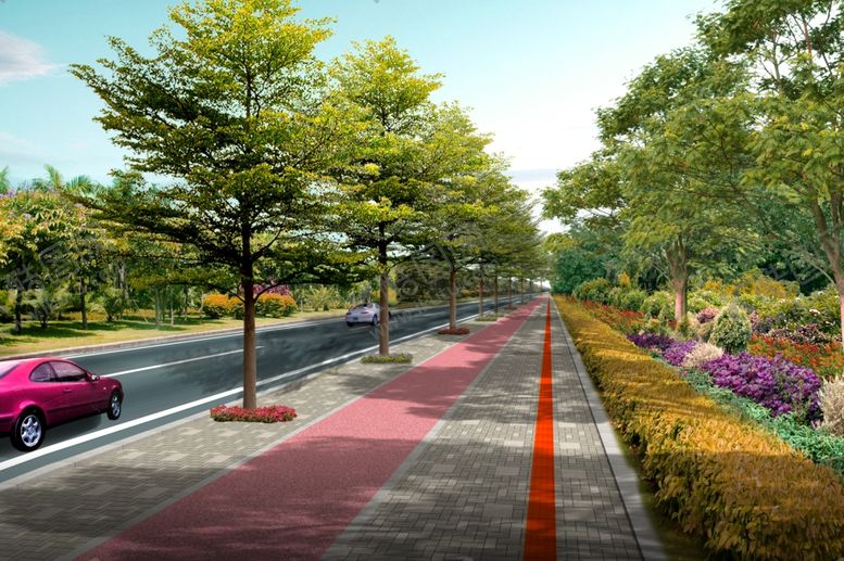 编号：12302410291142187858【酷图网】源文件下载-道路绿化景观效果图