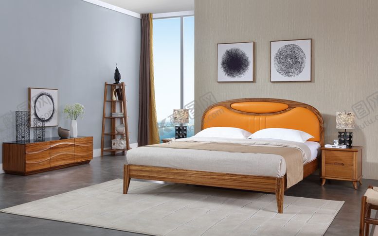 编号：54014510070409237534【酷图网】源文件下载-欧式床胡桃木实木床定制家具