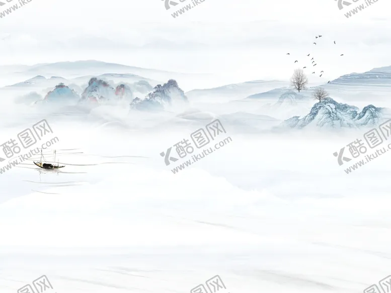 编号：85271406250535401744【酷图网】源文件下载-水墨山水小船背景墙