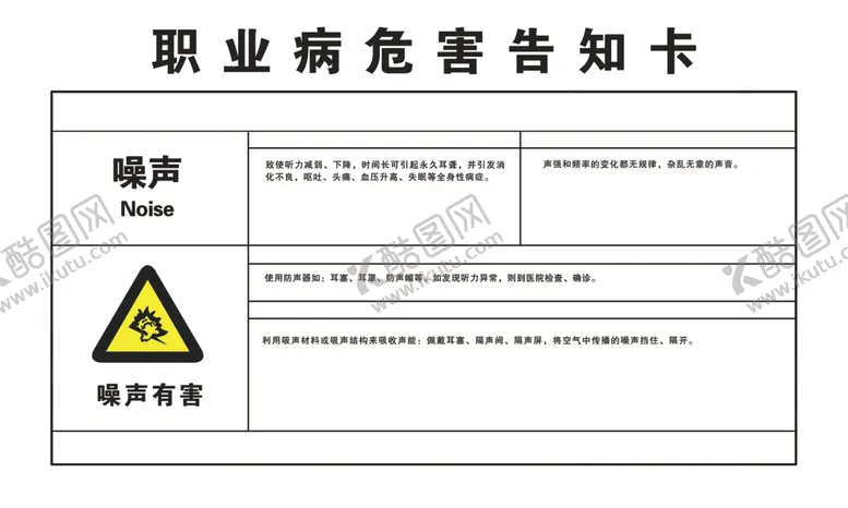编号：25666102060629389273【酷图网】源文件下载-噪声职业危害告知卡