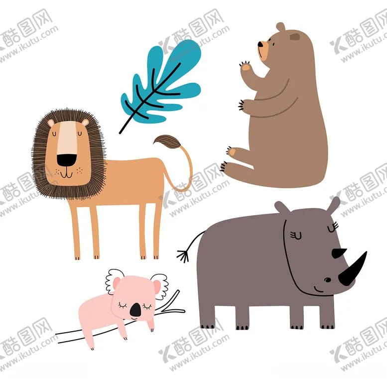 编号：37973702280130322386【酷图网】源文件下载-扁平风可爱卡通小动物元素