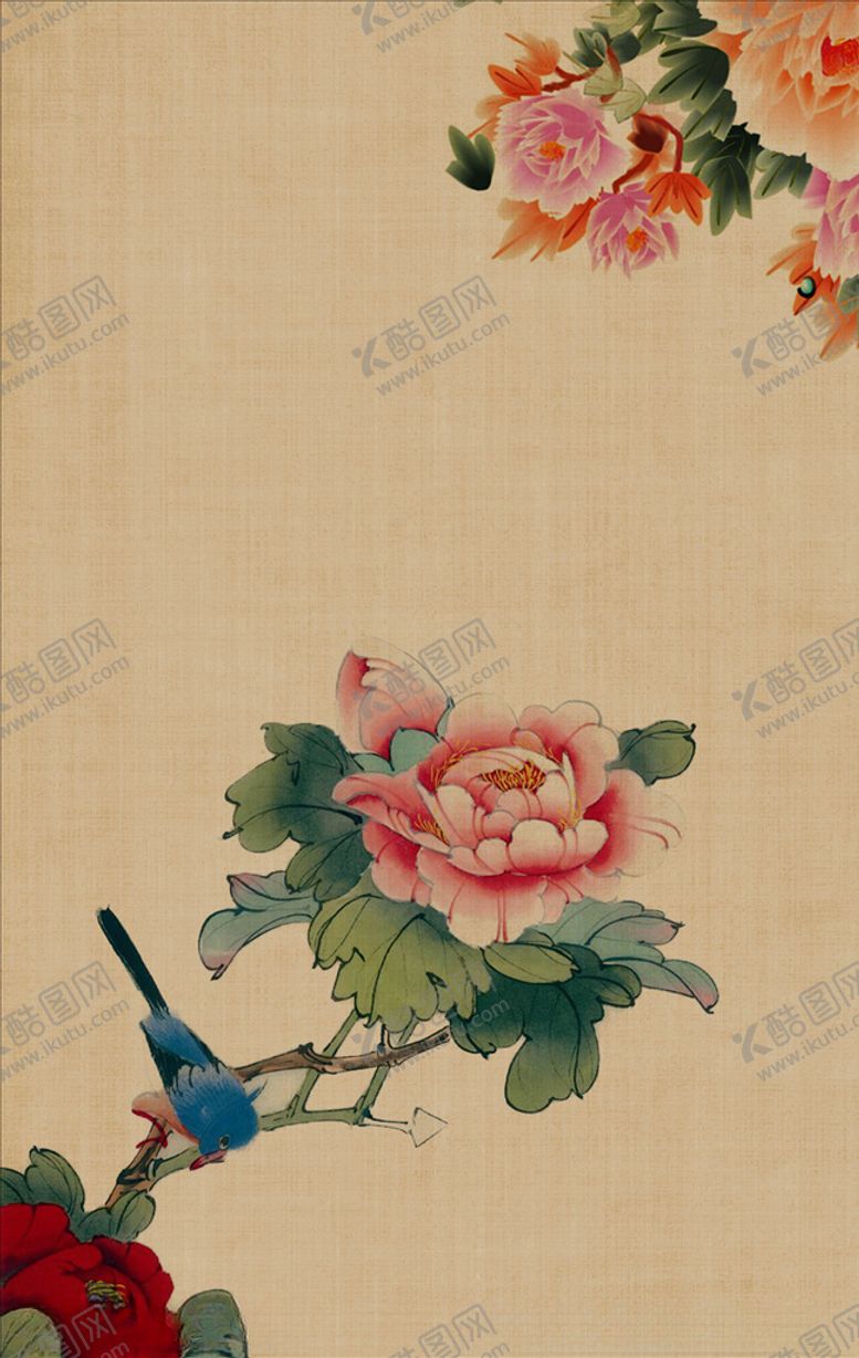 编号：86920904182353066799【酷图网】源文件下载-牡丹工笔画高清背景