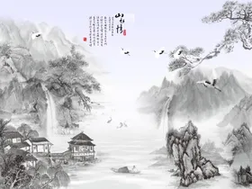 山水画插墨背景墙装饰