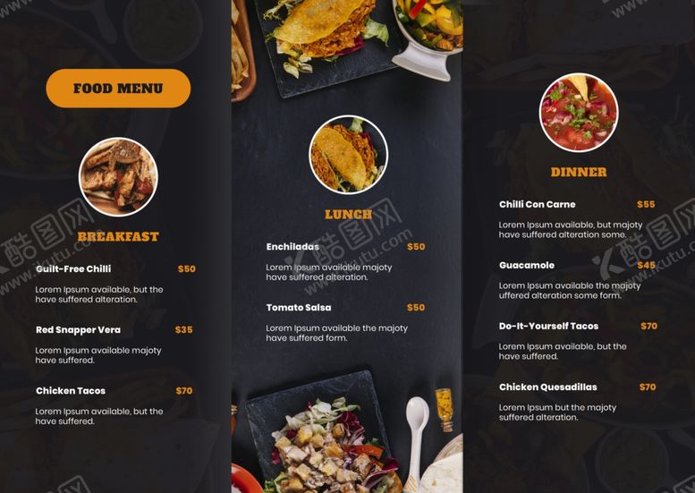 编号：66641610080245126780【酷图网】源文件下载-餐饮三折页