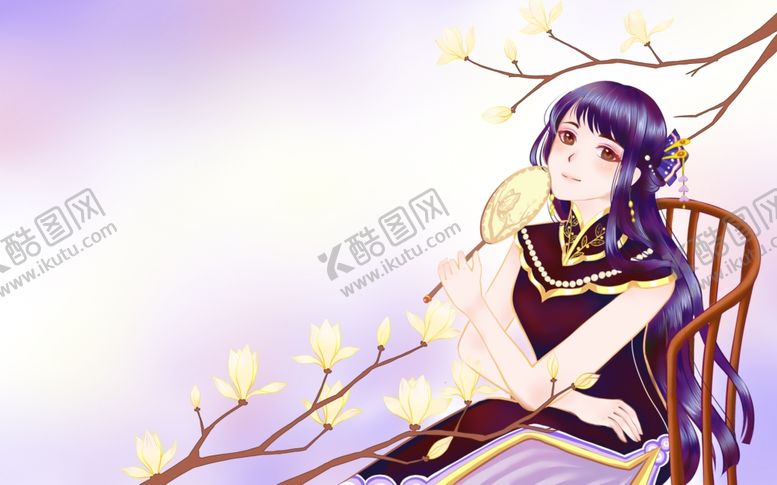 编号：45080105100325423455【酷图网】源文件下载-女性人物国风古风插画背景素材