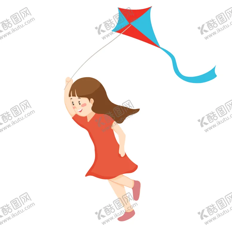 编号：47178602120050251695【酷图网】源文件下载-放风筝的红裙子小女孩