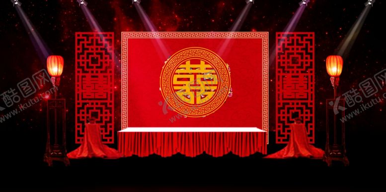 编号：12038107052028268327【酷图网】源文件下载-红色婚庆舞台背景红色舞台
