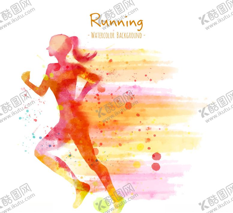 编号：85694309231655112695【酷图网】源文件下载-彩绘跑步女子剪影矢量素材