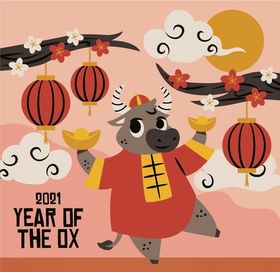 牛新年展板背景卡通喜庆快乐除夕海报