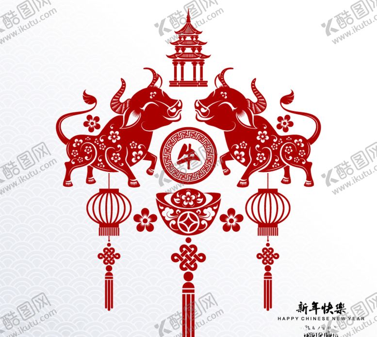 编号：16945105102211175339【酷图网】源文件下载-2021春节牛年剪纸风格海报