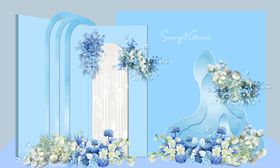 蓝白色系清新婚礼场景布置