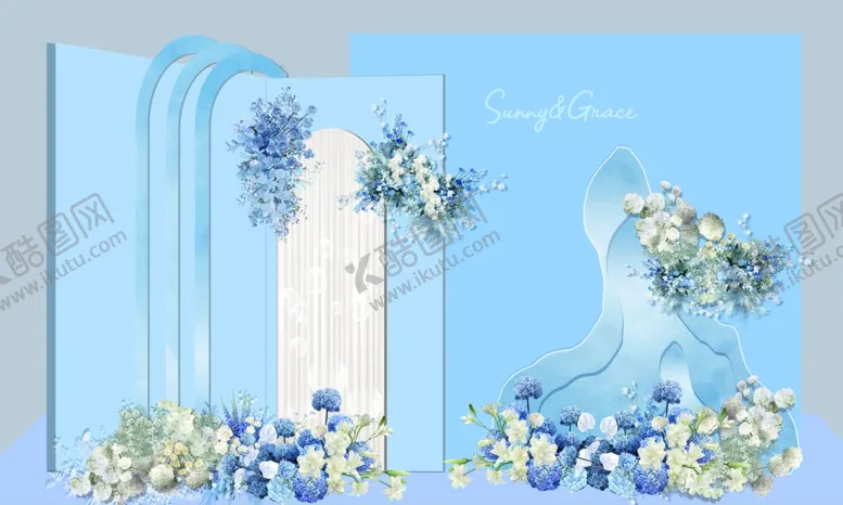 编号：94105404250904108753【酷图网】源文件下载-蓝白色系清新婚礼场景布置