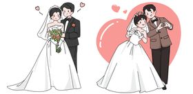 手绘西式婚礼新人免抠