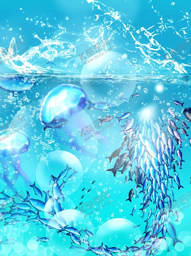 编号：78985301240646421844【酷图网】源文件下载-蓝色海洋深海鱼群背景