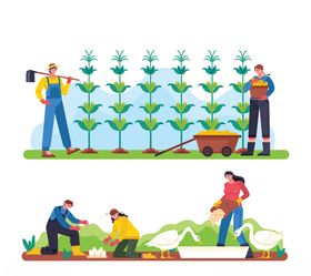 创意农场收获人物场景矢量素材
