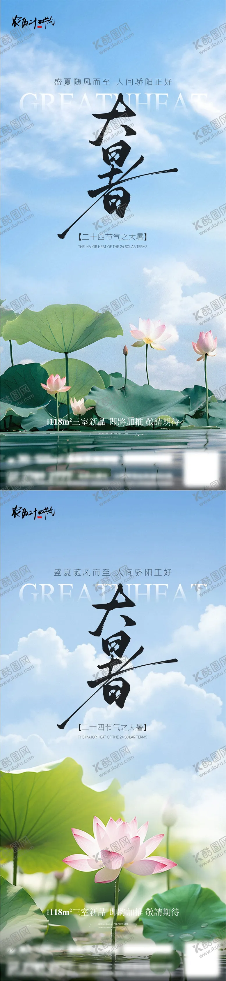 大暑节气海报实景荷叶二十四简约