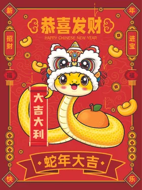 蛇年插画新海报卡通2025
