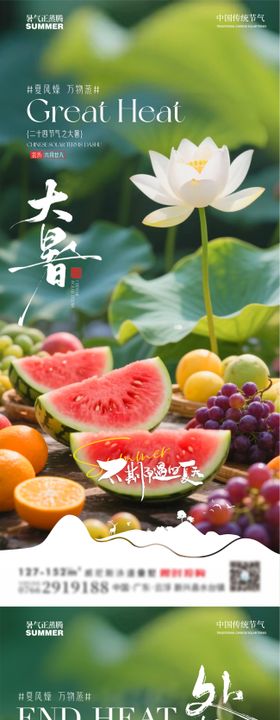 大暑处暑西瓜水果荷花池塘系列海报