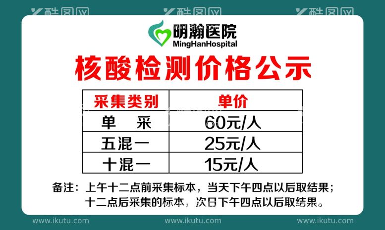 编号：86143311280822414653【酷图网】源文件下载-核酸检测价格公示