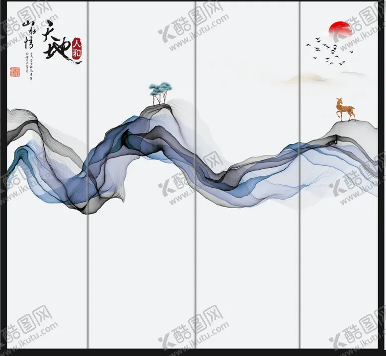 编号：65555604282109261999【酷图网】源文件下载-天地山水情麋鹿太阳