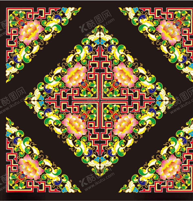 编号：99781609250505594432【酷图网】源文件下载-藏式花纹素材