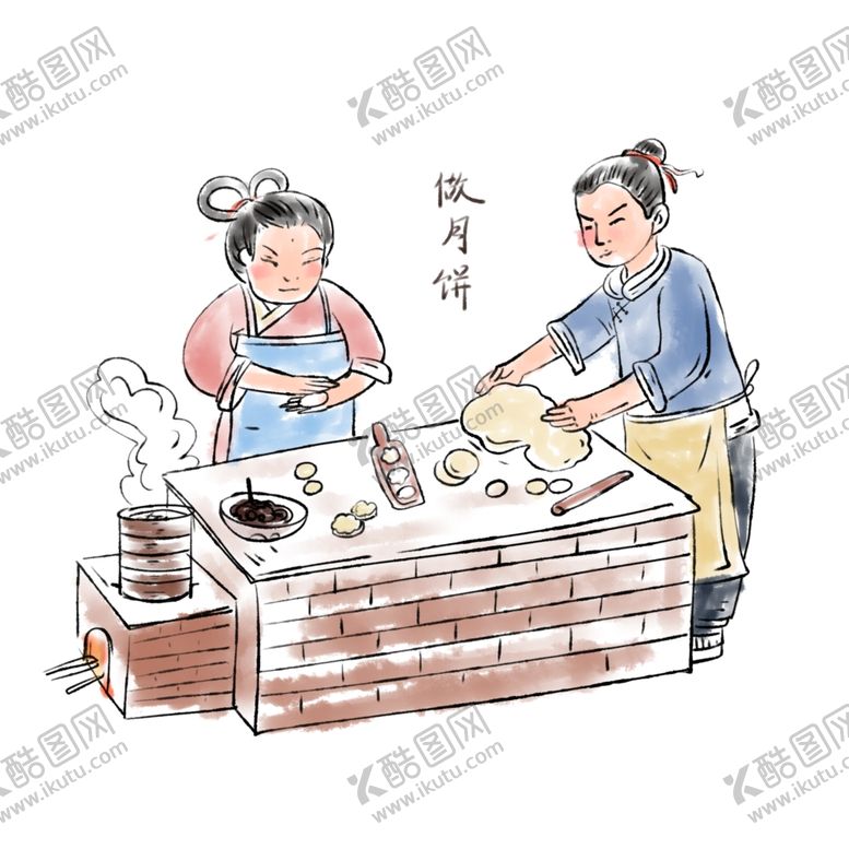 编号：53229509191345395236【酷图网】源文件下载-做月饼插画