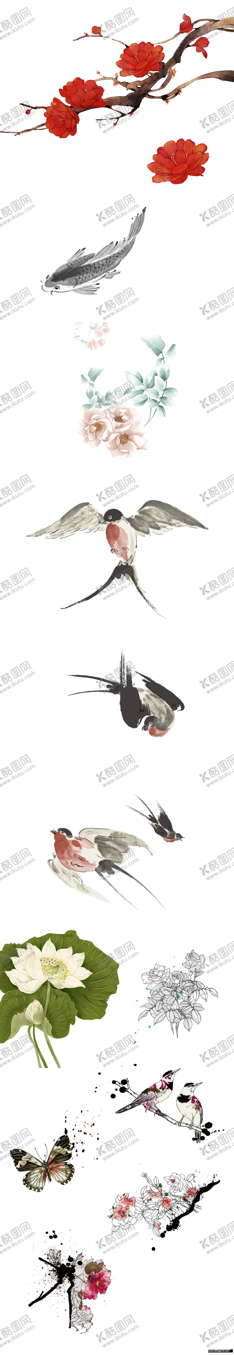 编号：64305102131050417076【酷图网】源文件下载-中国风水墨花卉PNG免扣