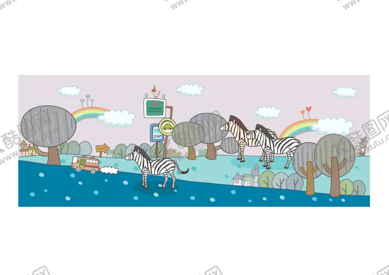 编号：68276412131836126036【酷图网】源文件下载-斑马水彩风景画插画