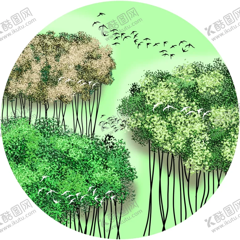 编号：95705912121916554325【酷图网】源文件下载-飞鸟树林水彩艺术挂画装饰画