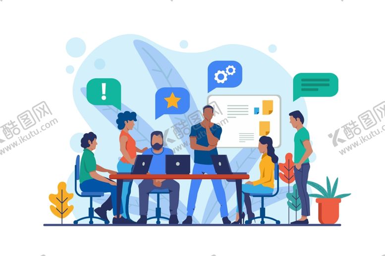 编号：93659109292219362858【酷图网】源文件下载-扁平化商务办公开会主题插画插图