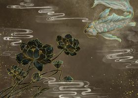 锦鲤传统插画卡通背景素材