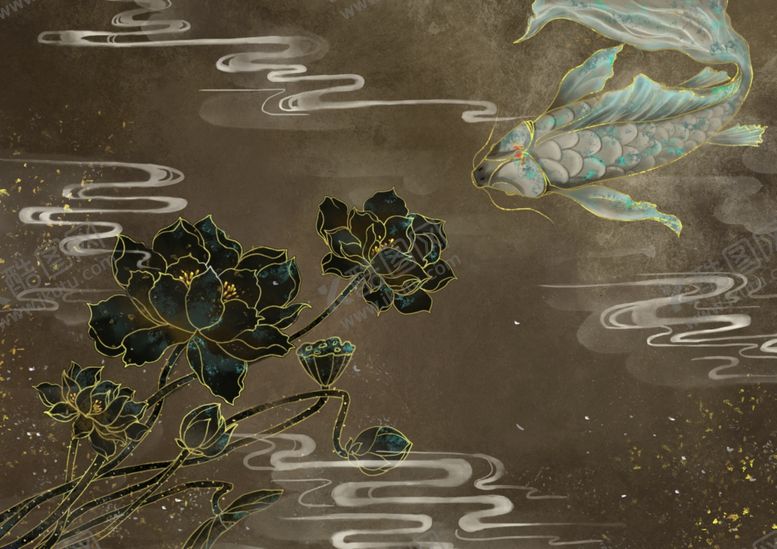 编号：87495405120845244310【酷图网】源文件下载-锦鲤传统清新插画卡通背景素材