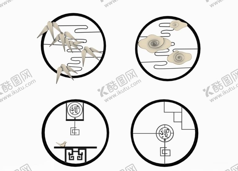 编号：47250509271044411734【酷图网】源文件下载-中式壁挂3d模型