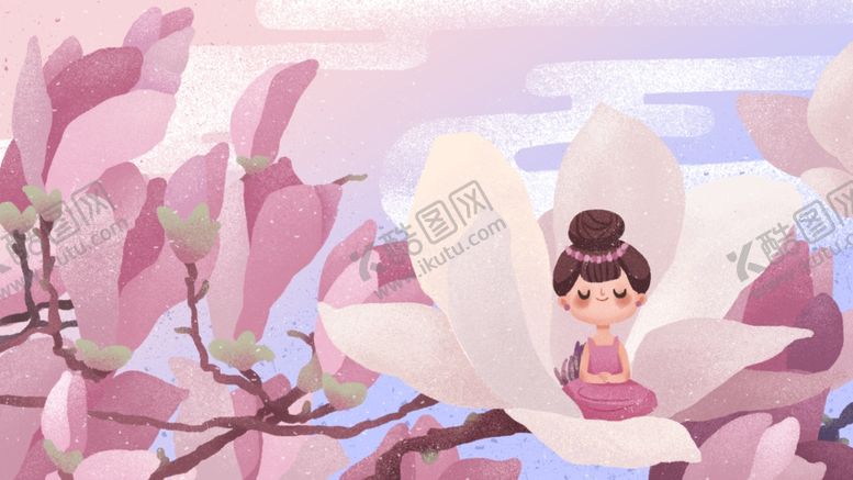 编号：14576605111648588228【酷图网】源文件下载-花瓣花朵仙女国风插画背景