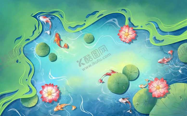 编号：97566205101704419385【酷图网】源文件下载-梦幻池塘中的荷花与锦鲤