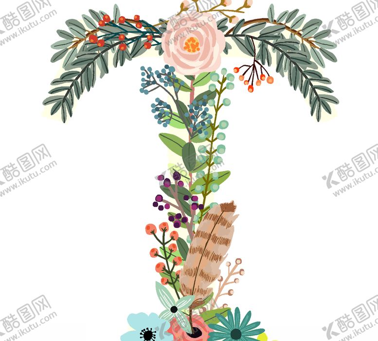 编号：24338310130625406754【酷图网】源文件下载-创意矢量手绘花卉字母