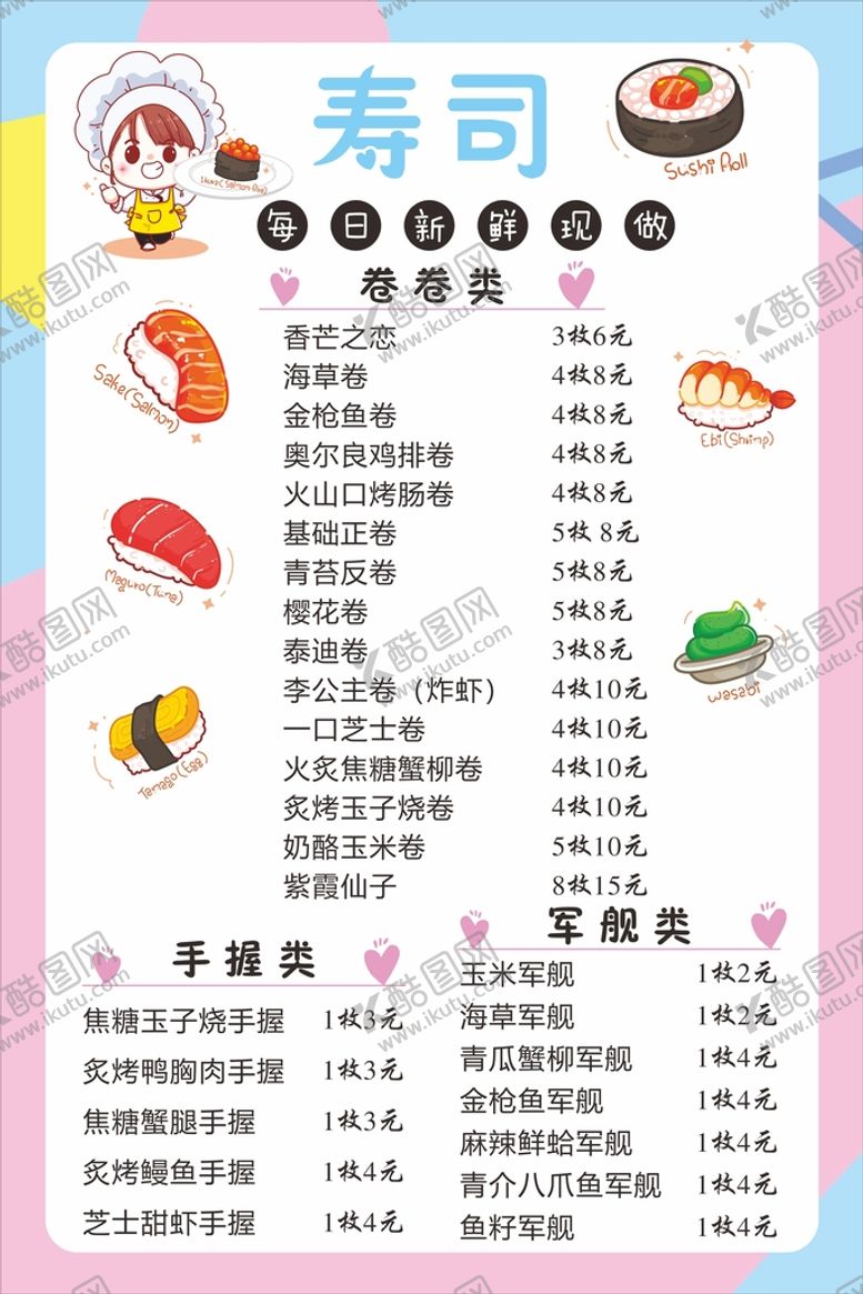 编号：50032112050159332811【酷图网】源文件下载-寿司价格表图片