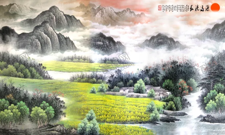 编号：91523006260849216914【酷图网】源文件下载-水墨山水中式背景墙
